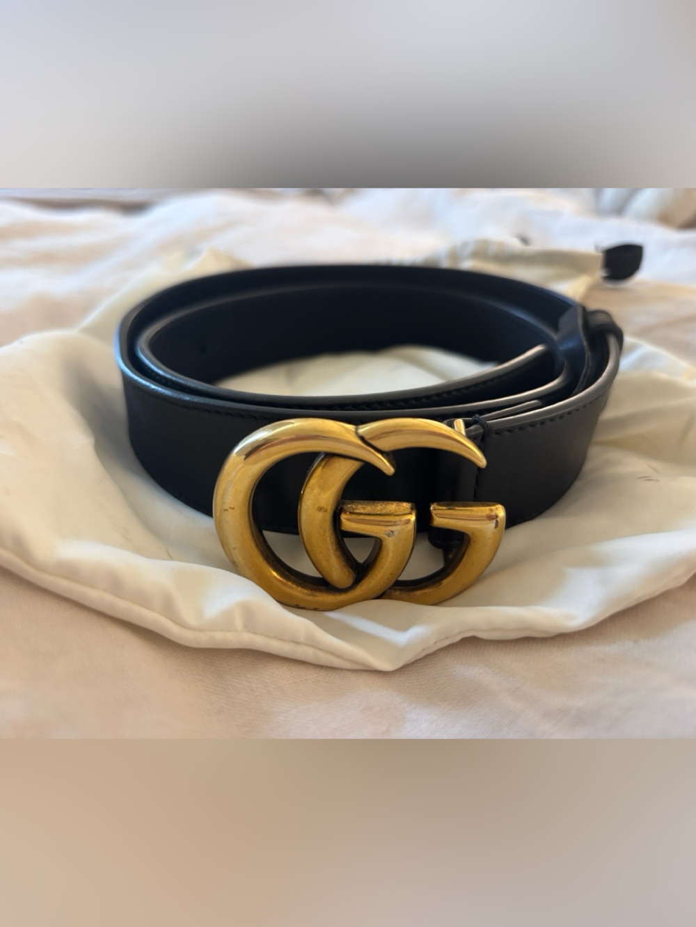 Gucci Black Leather GG Marmont Wide Belt